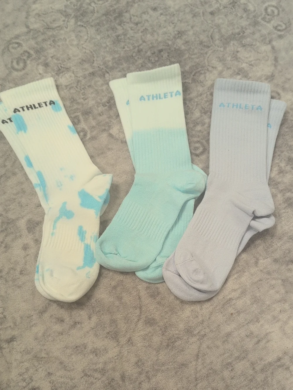 Athleta Kids 3-Pack Crew Socks in White, Light Blue & Pastel Blue